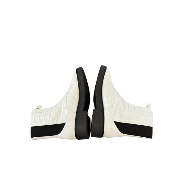 STUART WEITZMAN Lodge Zip Croc Embossed White Zipper Leather Boots - Picture 8 of 12